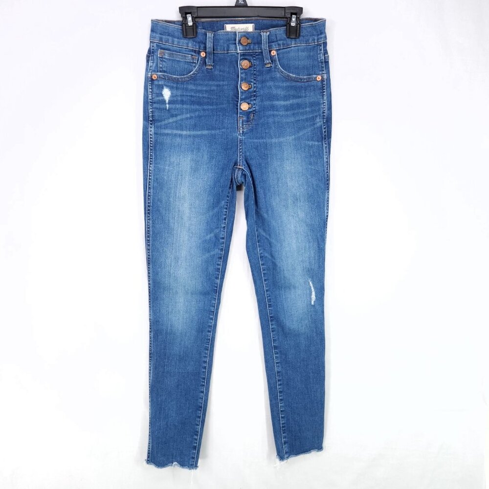 Madewell High Rise Skinny Jeans Womens Size 27 Blue Denim Button Fly Raw Hem